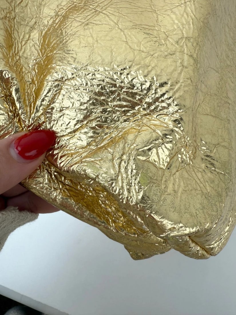 Bottega Veneta Metallic Gold Crinkled Lambskin The Pouch Oversized Clutch Bag E - 10