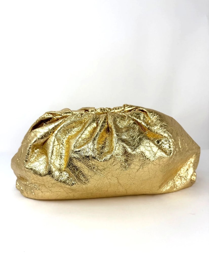 Bottega Veneta Metallic Gold Crinkled Lambskin The Pouch Oversized Clutch Bag E - 3