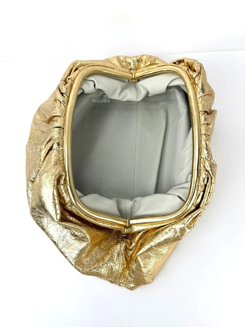 Bottega Veneta Metallic Gold Crinkled Lambskin The Pouch Oversized Clutch Bag E - 5