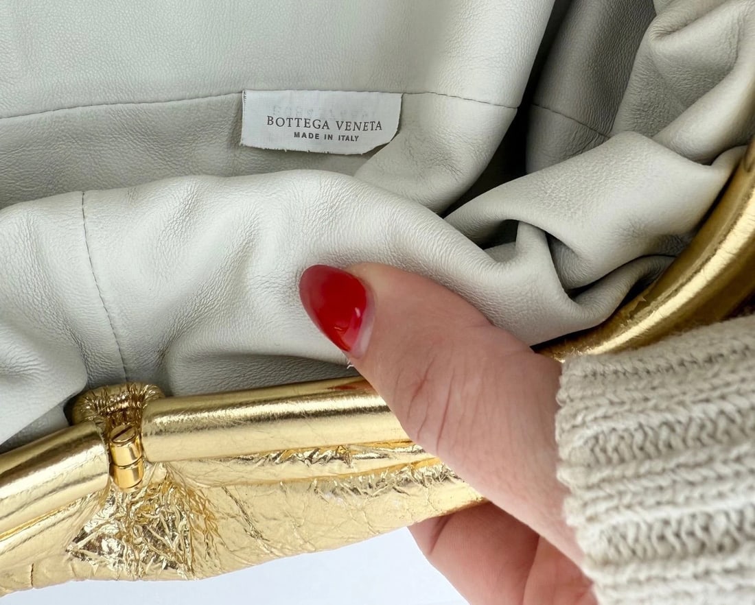 Bottega Veneta Metallic Gold Crinkled Lambskin The Pouch Oversized Clutch Bag E - 6