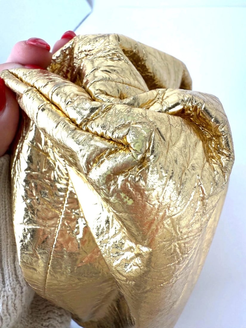 Bottega Veneta Metallic Gold Crinkled Lambskin The Pouch Oversized Clutch Bag E - 9