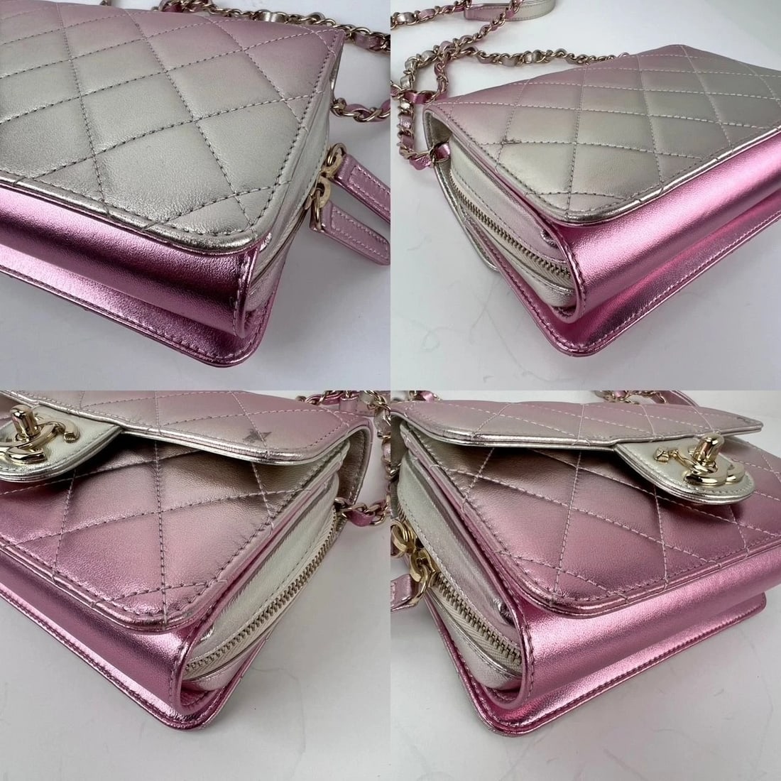 Chanel Metallic Lambskin Like a Wallet Flap Golden Pink Crossbody Bag - 19