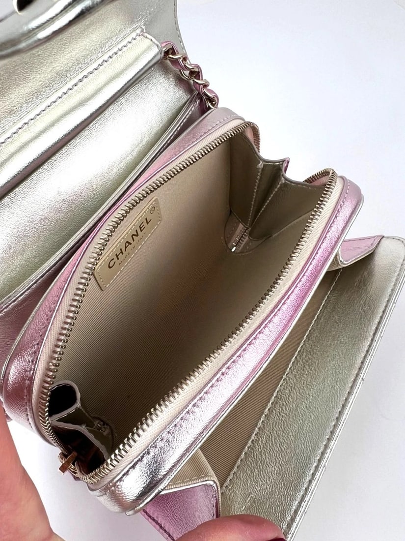 Chanel Metallic Lambskin Like a Wallet Flap Golden Pink Crossbody Bag - 6