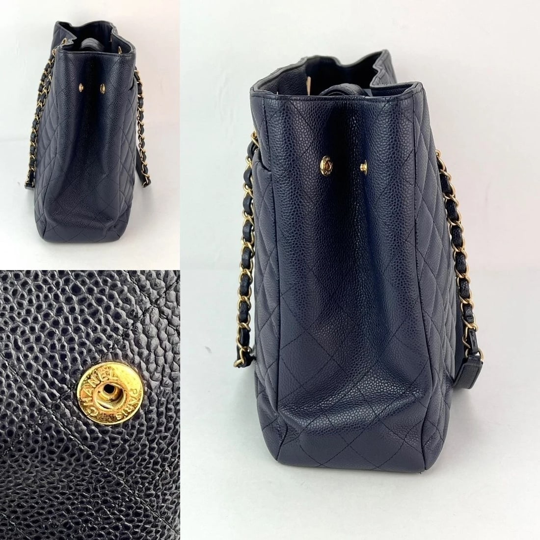 Chanel Caviar Quilted Large Classic Shopping Blue Leather Tote - 8