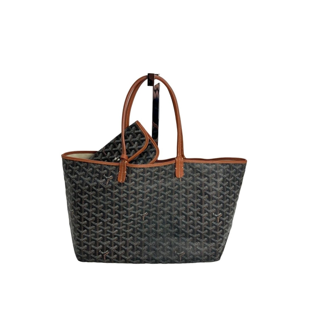 GOYARD St. Louis Goyardine PM Black Tote: Title: GOYARD St. Louis Goyardine PM Black Tote Description: Authentic Pre-Owned GOYARD St. Louis Goyardine PM Black Tote COLOR: brown and Black RATING: A/B..very good, well maintained, shows minor si