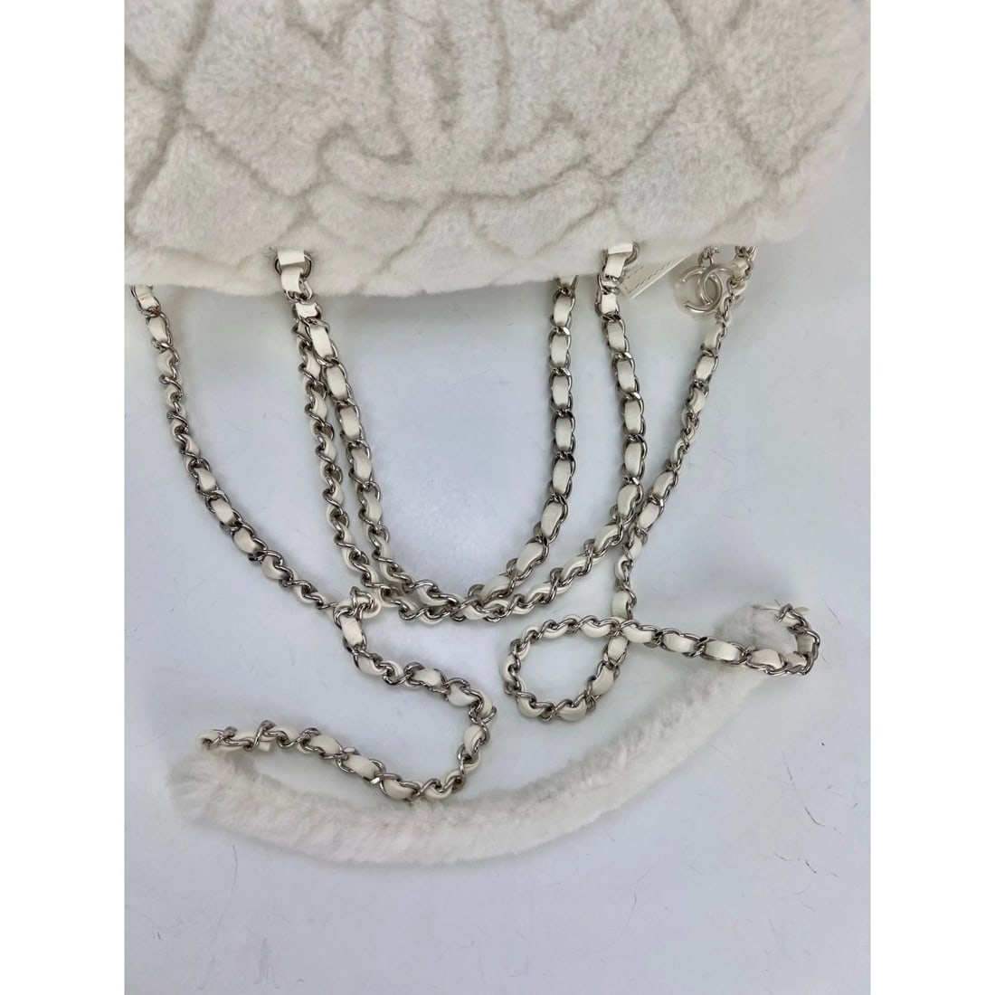 Chanel Shearling Quilted White Lambskin Bowler Crossbody Shoulder Bag - 9