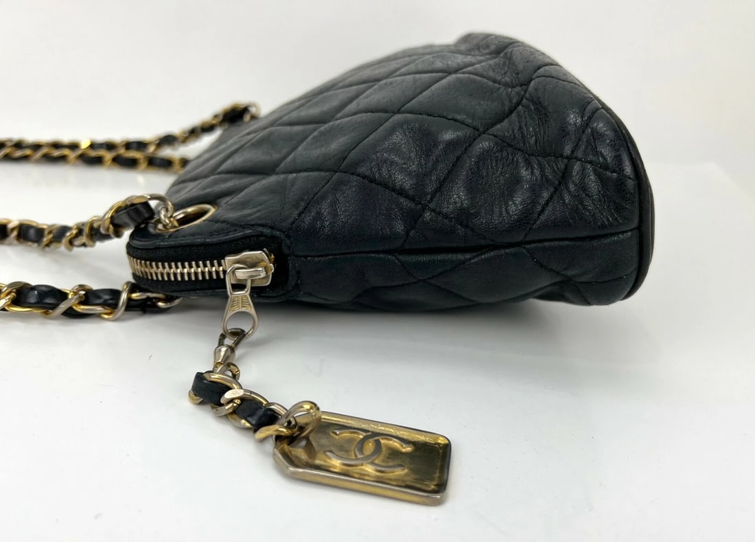 CHANEL Quilted Lambskin Leather Vintage 24K Black Mini Shoulder Bag - 7