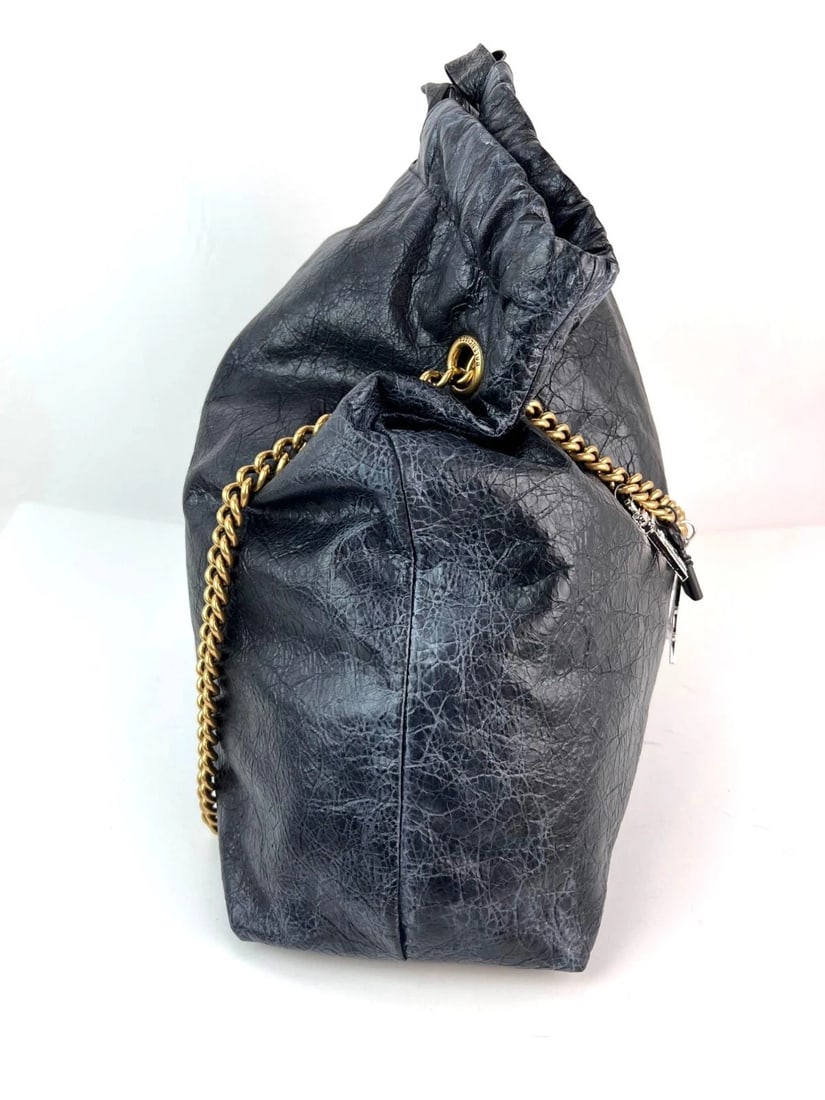 Balenciaga Leather Crush Medium Black Paris Charms Tote Bag - 5