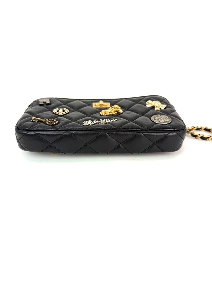 Chanel Lucky Charms 2.55 Black Double Zip WOC Wallet Clutch Bag - 4