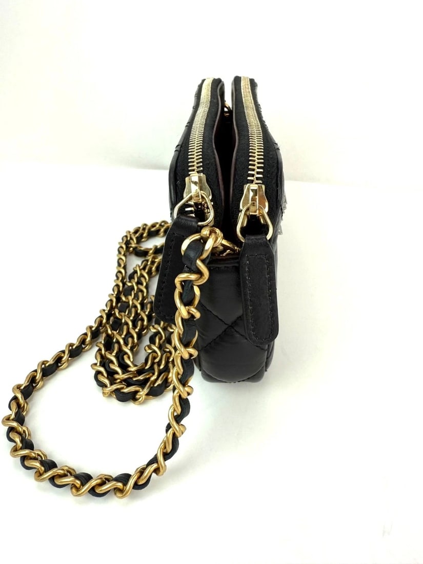 Chanel Lucky Charms 2.55 Black Double Zip WOC Wallet Clutch Bag - 6