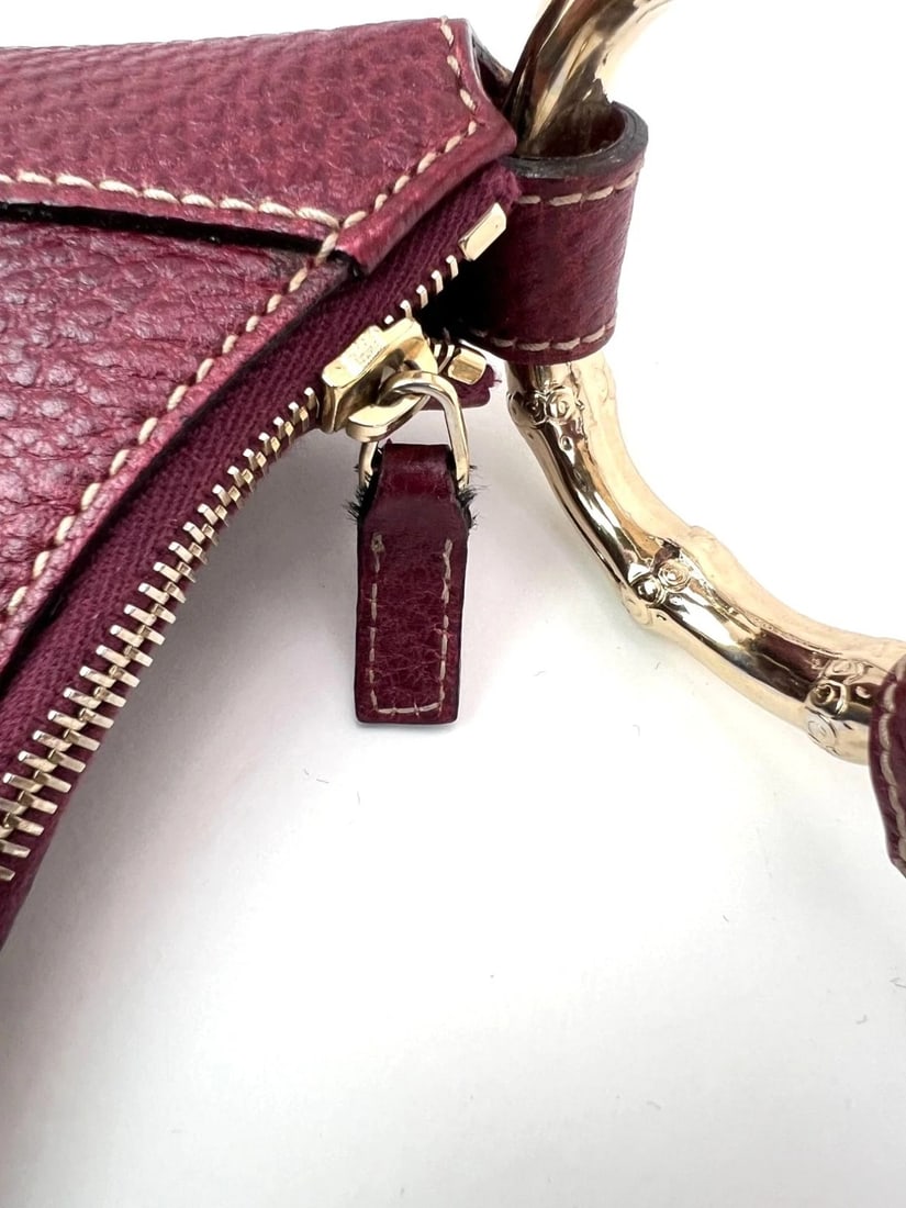 Gucci Half Moon Burgundy Leather Bamboo Ring Hobo Bag - 10