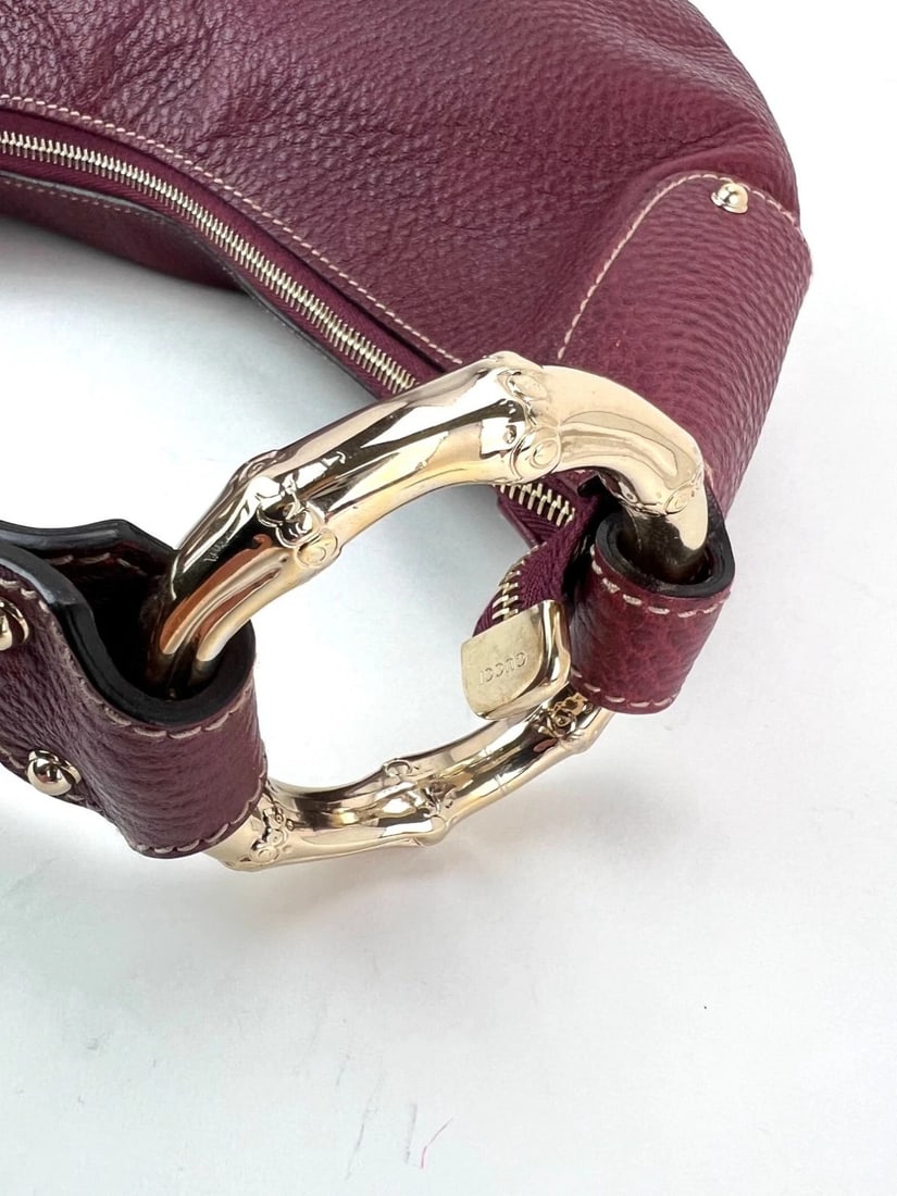 Gucci Half Moon Burgundy Leather Bamboo Ring Hobo Bag - 12