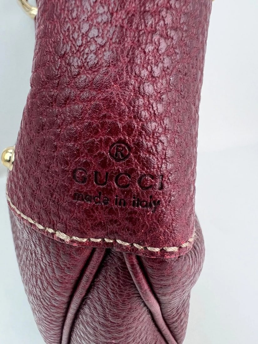 Gucci Half Moon Burgundy Leather Bamboo Ring Hobo Bag - 14