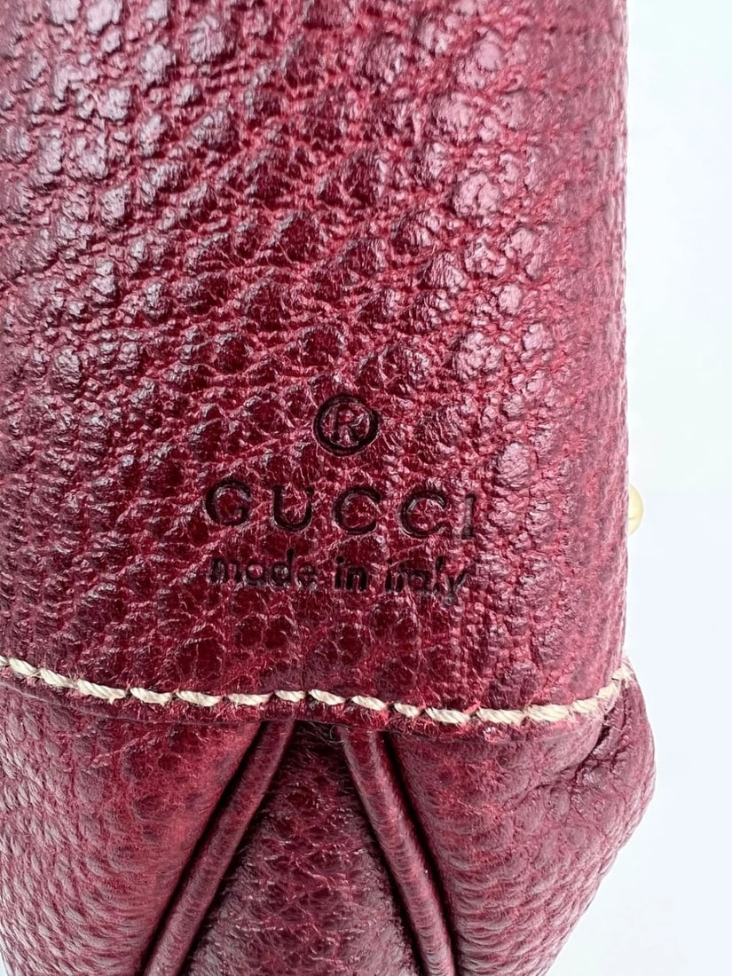 Gucci Half Moon Burgundy Leather Bamboo Ring Hobo Bag - 16