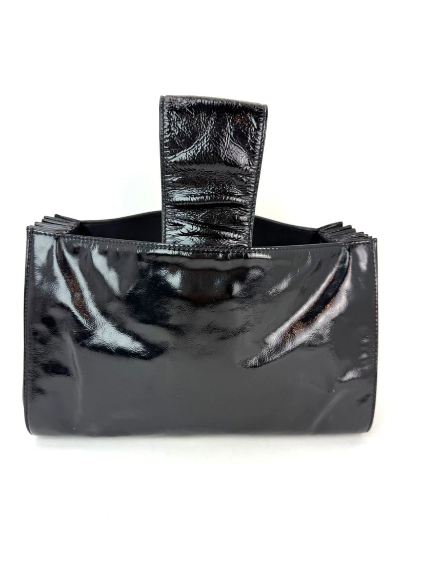 Chanel Patent Mademoiselle lock Convertible Wrist Clutch Black Bag - 5