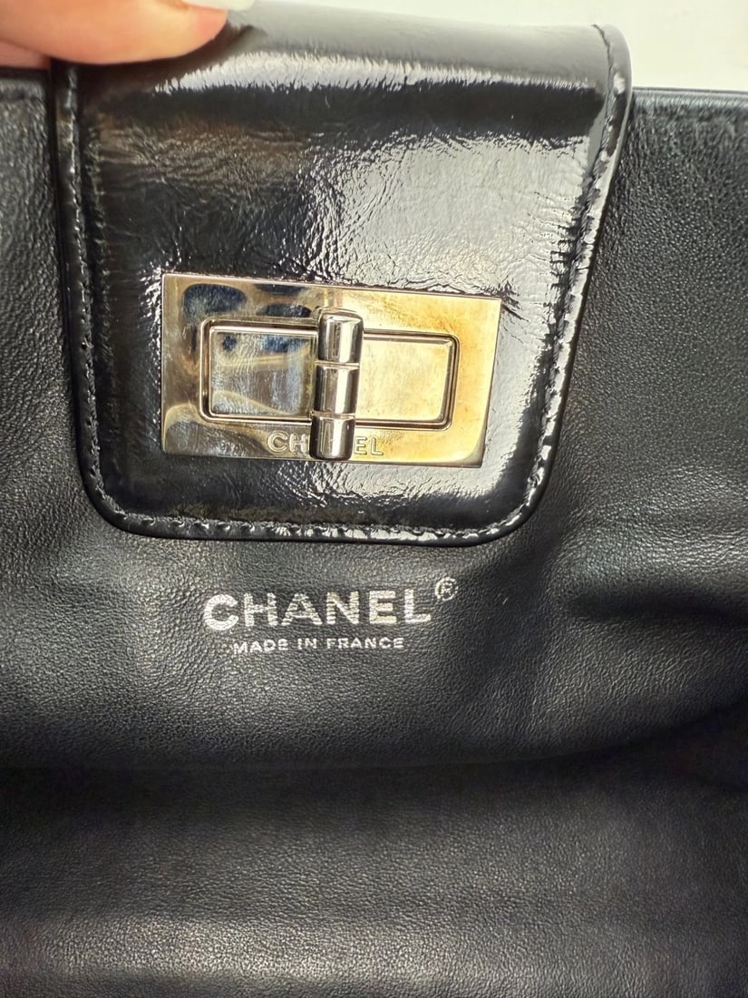 Chanel Patent Mademoiselle lock Convertible Wrist Clutch Black Bag - 9