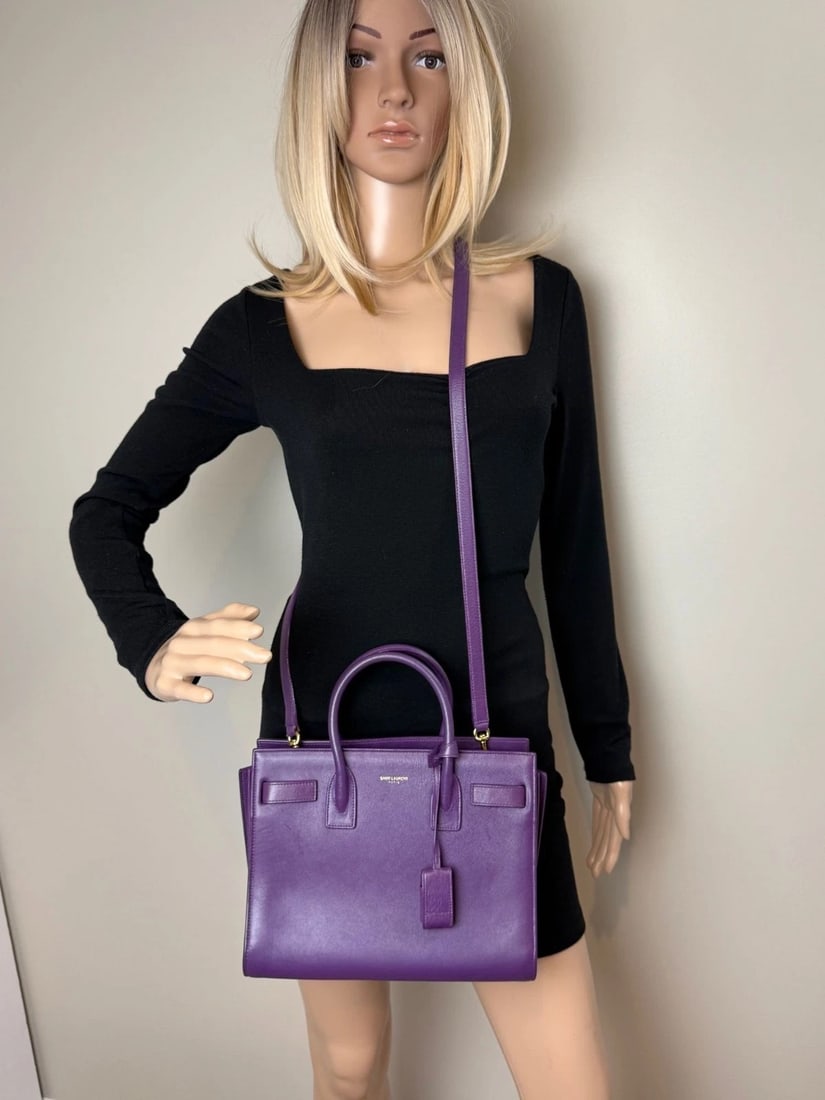 Saint Laurent Sac De Jour Purple Leather Shoulder Bag - 15