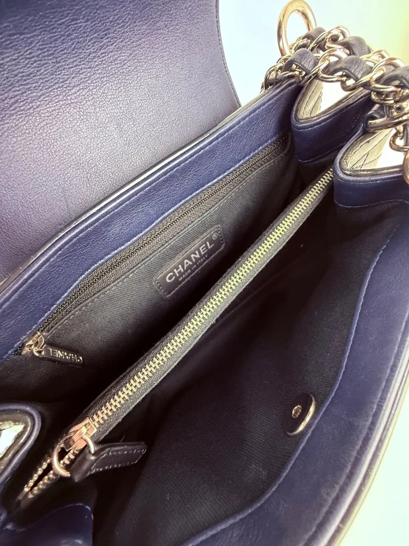 Chanel Medium Coco Shine Accordion Patent Leather Dark Navy Flap Bag - 12