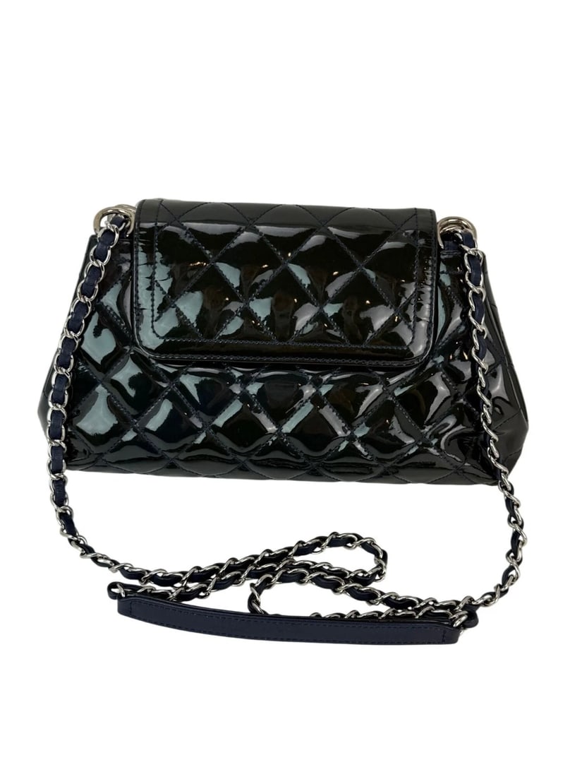 Chanel Medium Coco Shine Accordion Patent Leather Dark Navy Flap Bag - 3