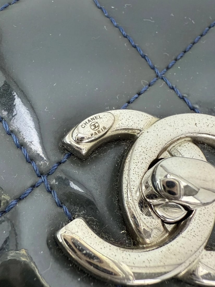 Chanel Medium Coco Shine Accordion Patent Leather Dark Navy Flap Bag - 6