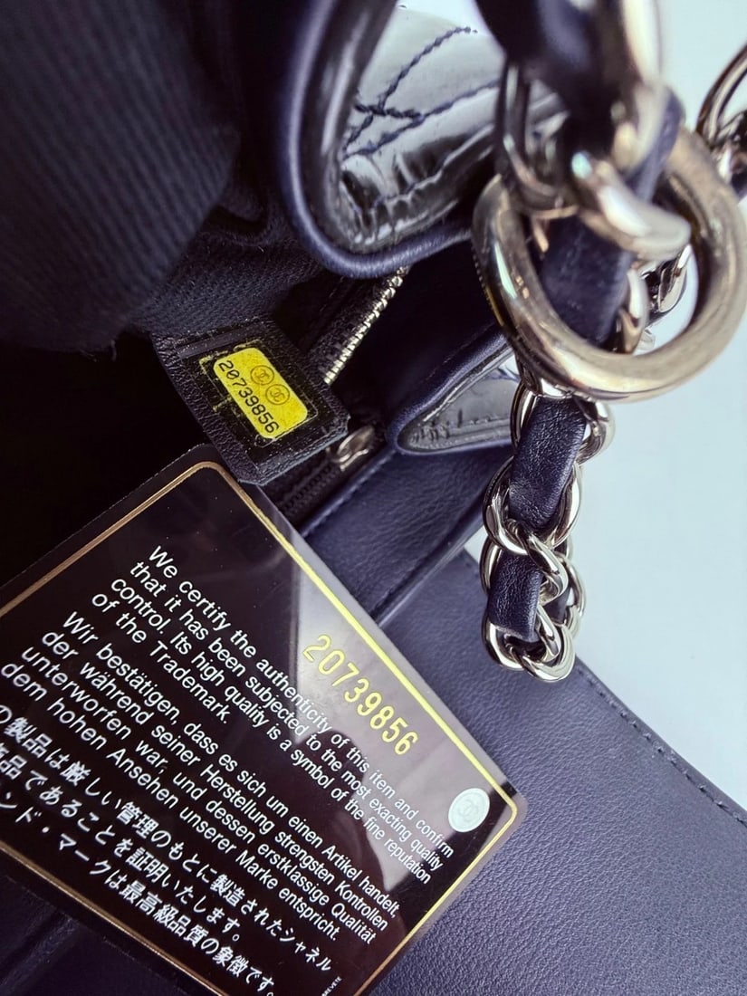 Chanel Medium Coco Shine Accordion Patent Leather Dark Navy Flap Bag - 9