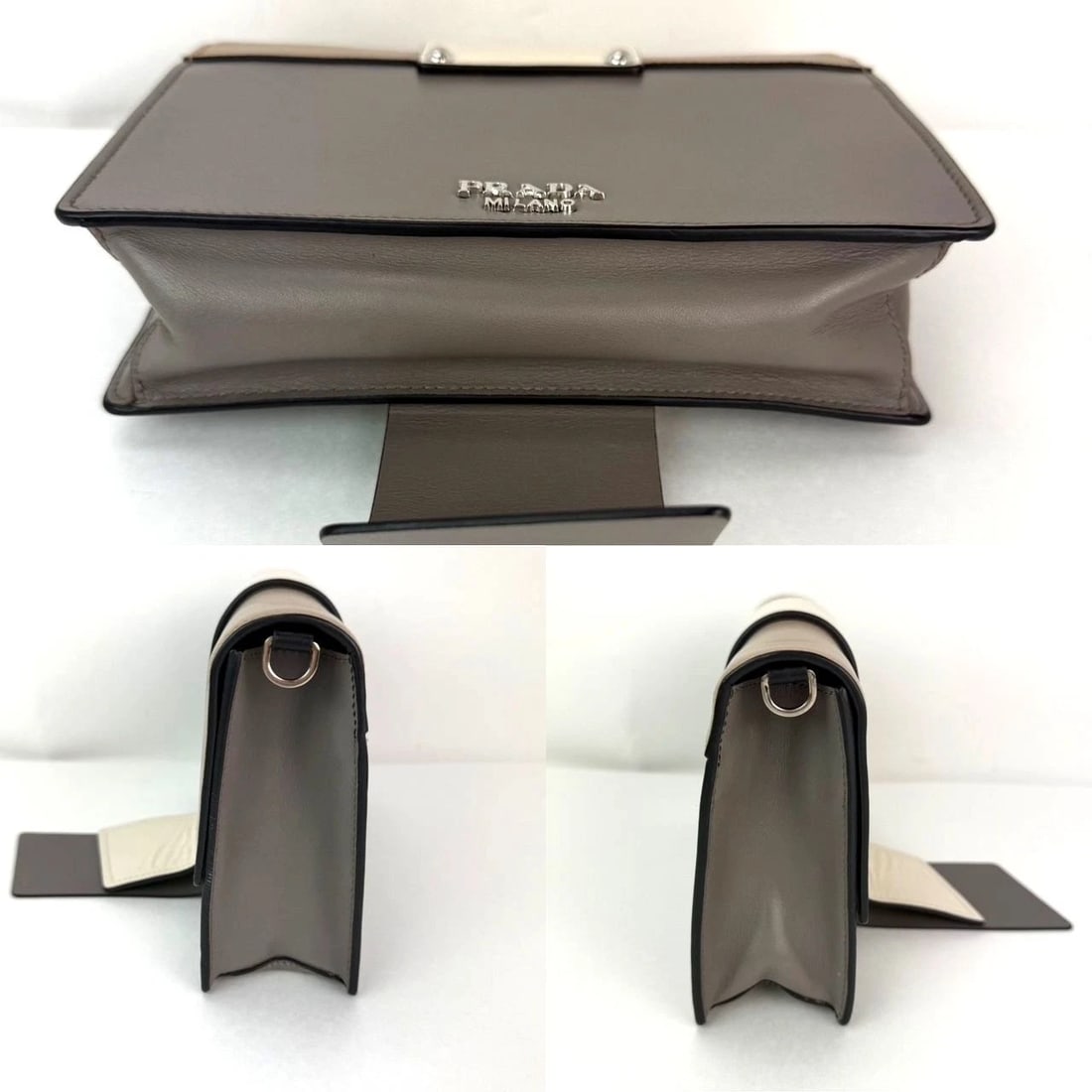 Prada Cahier Beige Gray Calfskin Leather Crossbody Clutch Bag - 4
