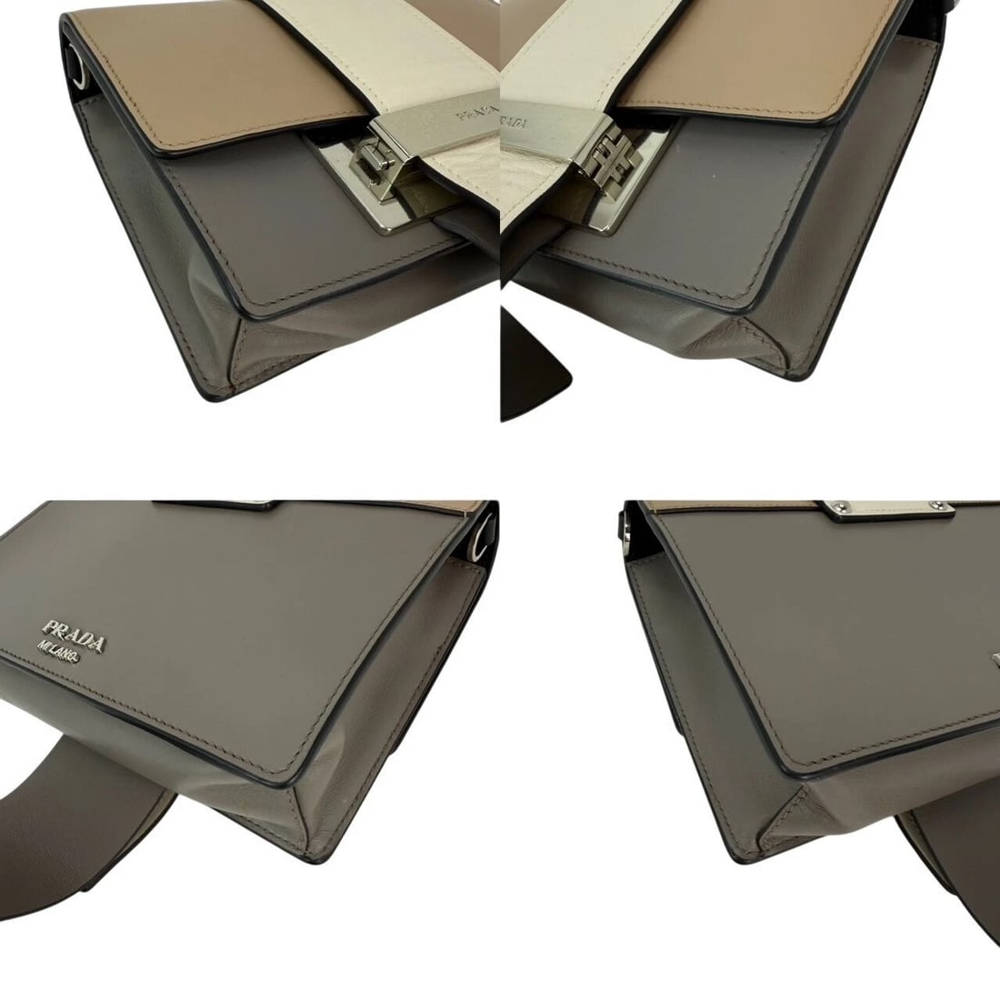 Prada Cahier Beige Gray Calfskin Leather Crossbody Clutch Bag - 5