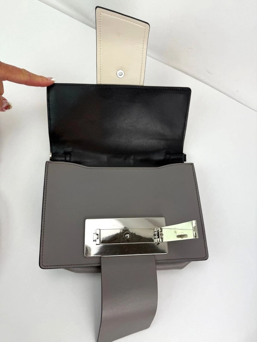 Prada Cahier Beige Gray Calfskin Leather Crossbody Clutch Bag - 9