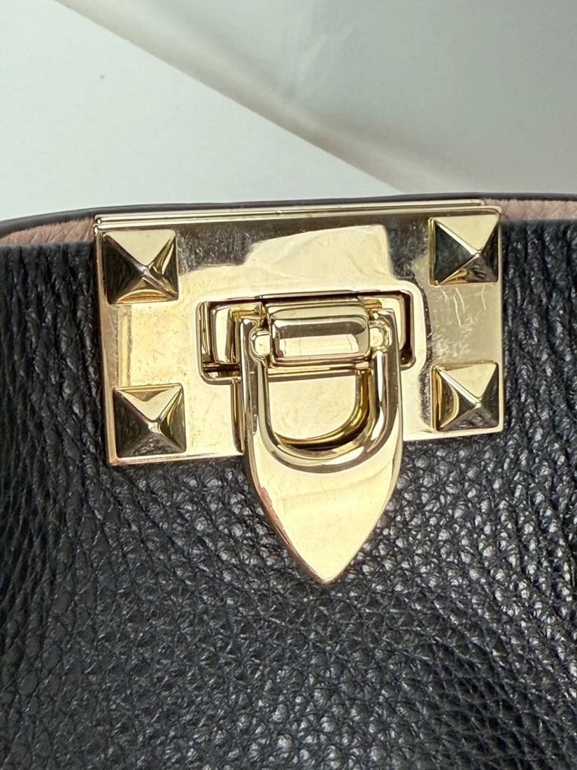 Valentino Giaravani Rockstud Small Black Leather Tote Bag - 11