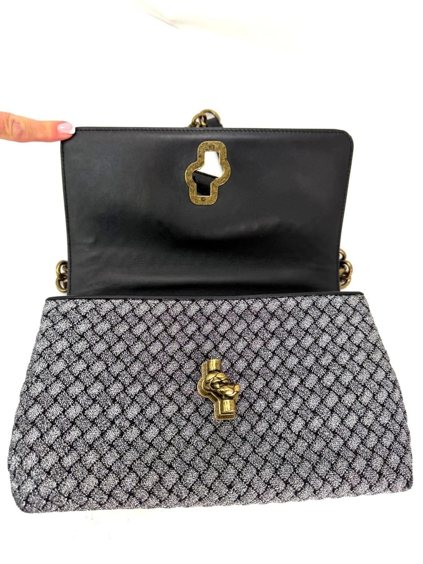 Bottega Veneta Metallic Wool Woven Patent Ayers Olimpia Knot Silver Bag - 7