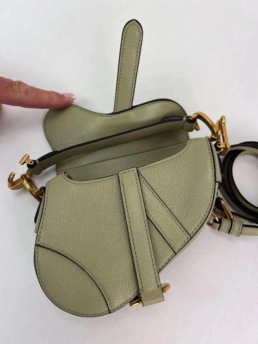 Christian Dior Goatskin Light Green Micro Saddle Bag with Strap - 11