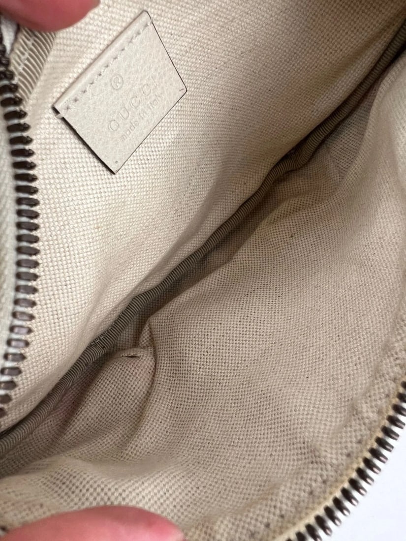 Gucci Logo White Leather Web Belt Sling Bag - 6