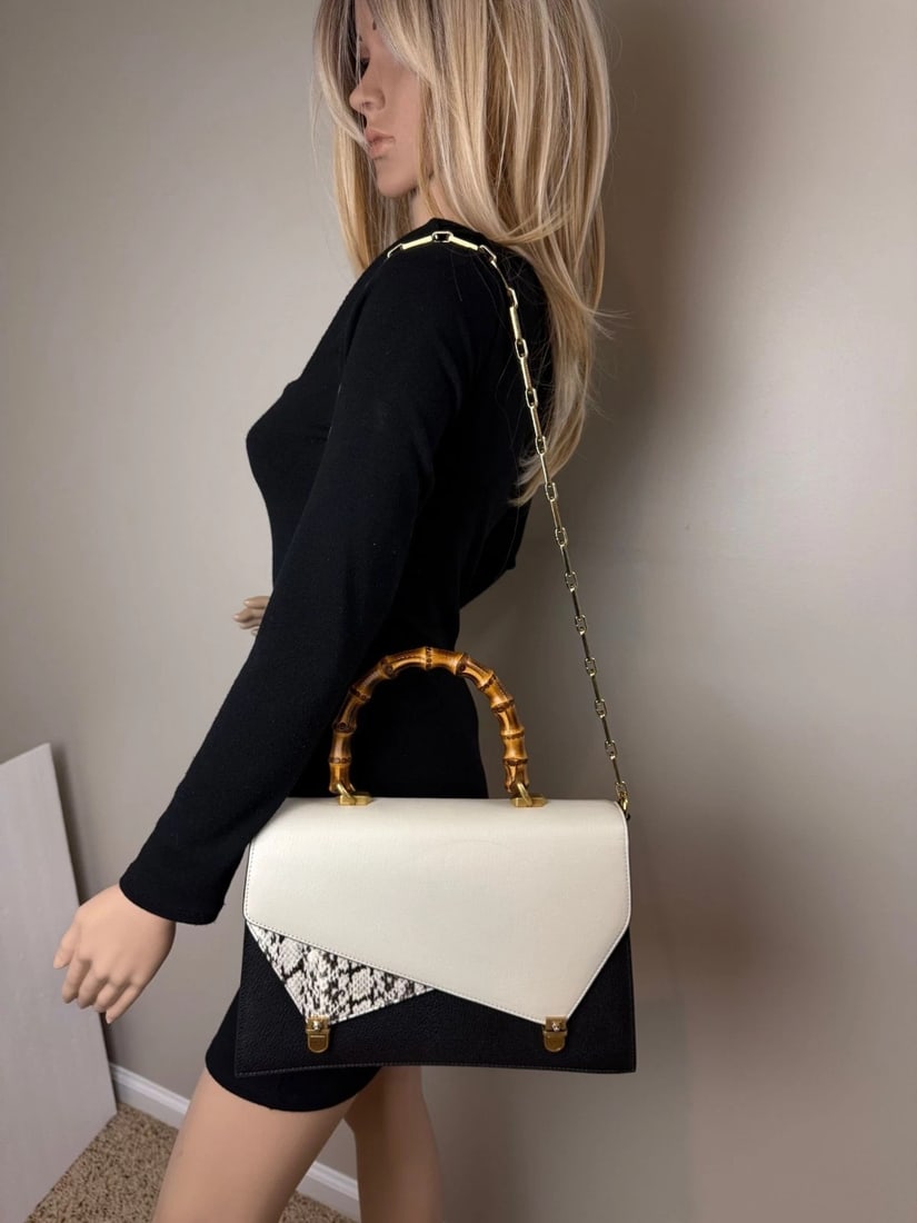 Gucci Calfskin Snakeskin Studded Medium Ottilia Top Handle ShoulderBag - 10