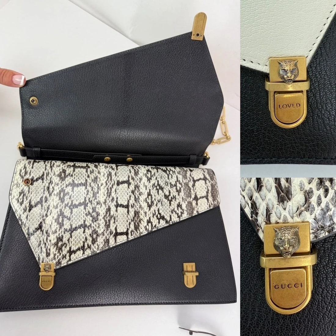 Gucci Calfskin Snakeskin Studded Medium Ottilia Top Handle ShoulderBag - 6