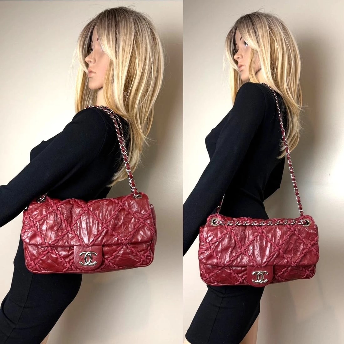 Chanel Calfskin Medium Ultra Stitch Flap Dark Red Shoulder Bag - 14