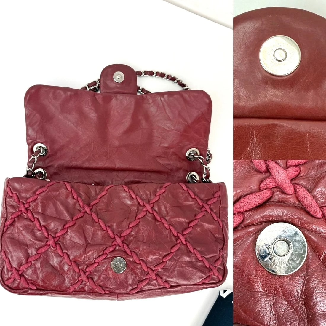Chanel Calfskin Medium Ultra Stitch Flap Dark Red Shoulder Bag - 8
