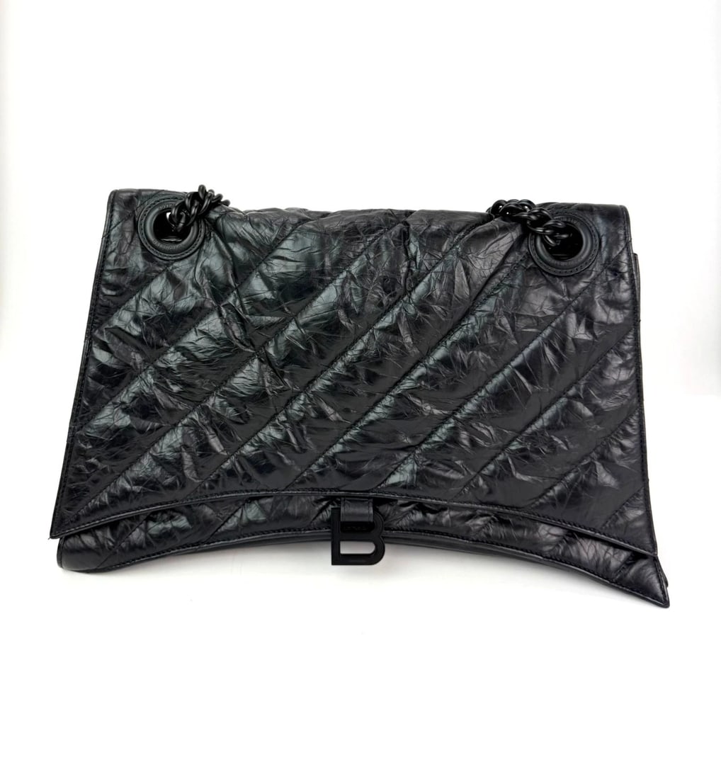 Balenciaga Large Crush Leather Matte Black Quilted Shoulder Bag - 9