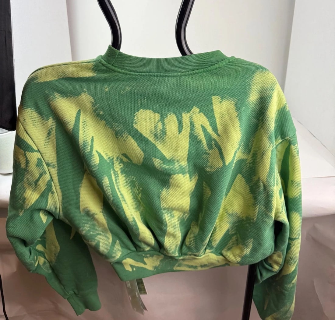 OFF White Tye Dye Xtra Crop Sweatsh Light Green Sweatshirt NEW - 4