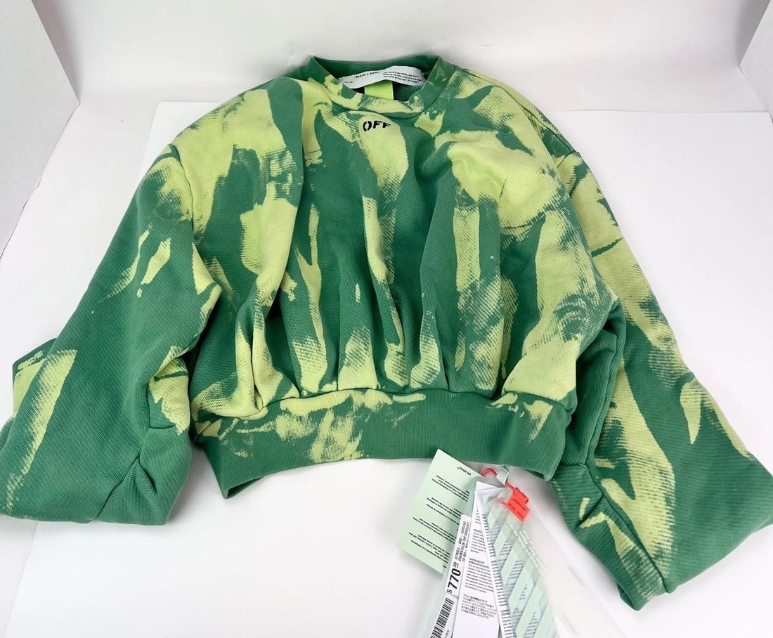 OFF White Tye Dye Xtra Crop Sweatsh Light Green Sweatshirt NEW - 7
