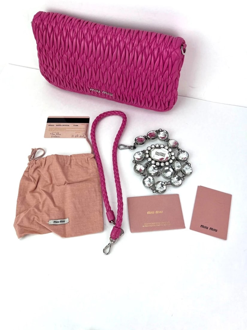 Miu Miu Pink Lambskin Nappa Crystal Shoulder Clutch Bag - 14