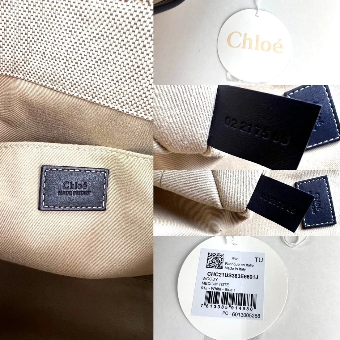 Chloe Woody Ribbon Medium Cotton Calfskin Beige Tote Bag - 5