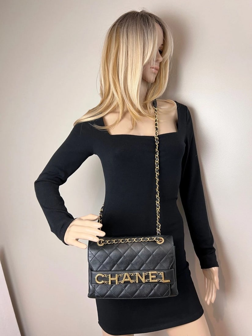 Chanel Calfskin Quilted Enchained Black Flap Shoulder Bag - 15