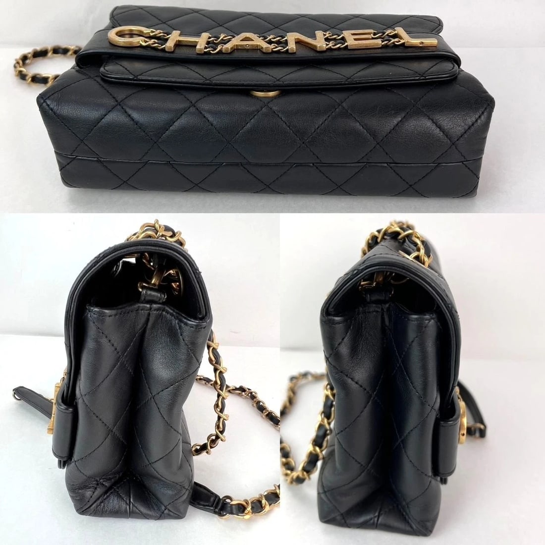 Chanel Calfskin Quilted Enchained Black Flap Shoulder Bag - 7