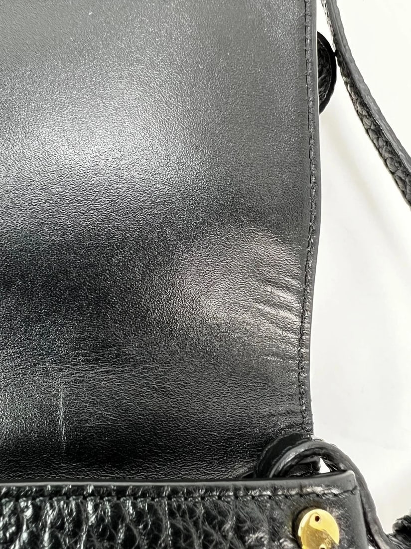 Burberry Signature Grain Leather Check Embossed Langley Black Crossbody - 12