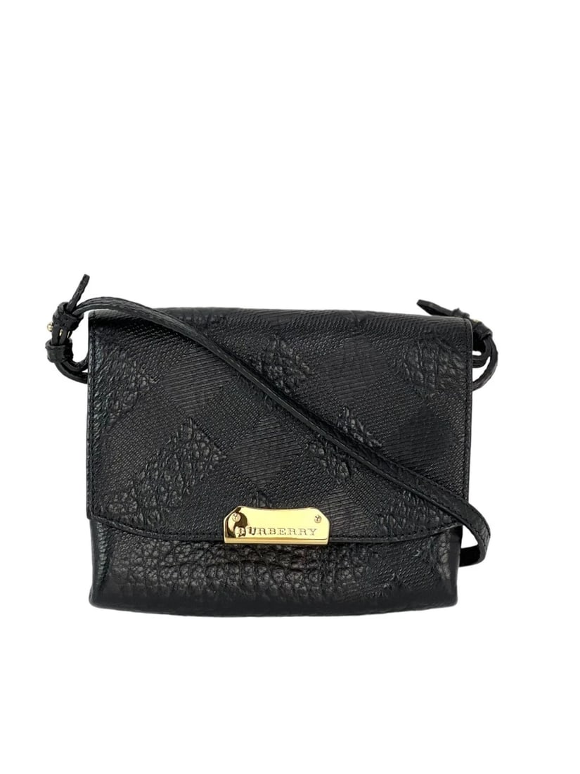 Burberry Signature Grain Leather Check Embossed Langley Black Crossbody - 2