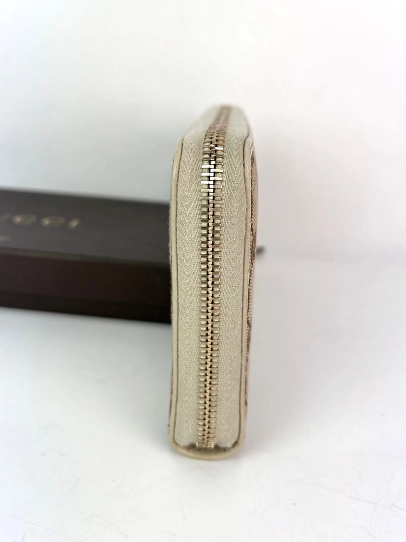 Gucci GG Logo Beige Zip Around Canvas Long Wallet - 11