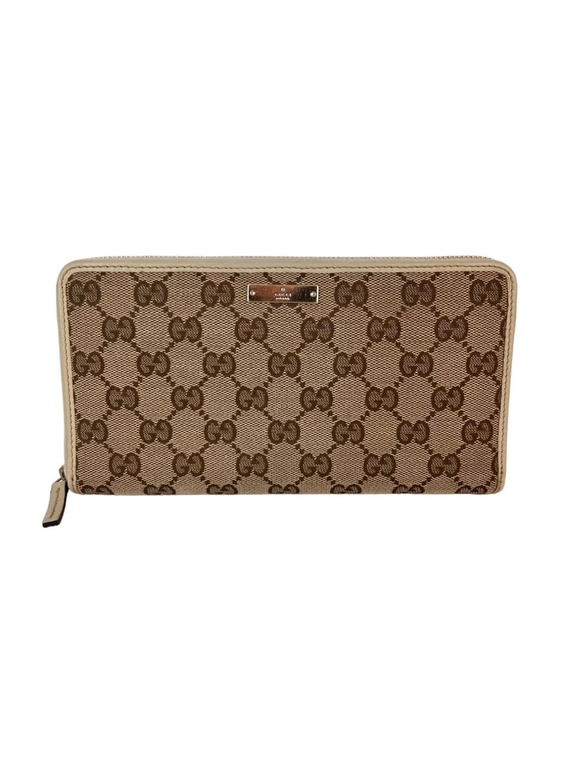 Gucci GG Logo Beige Zip Around Canvas Long Wallet - 2