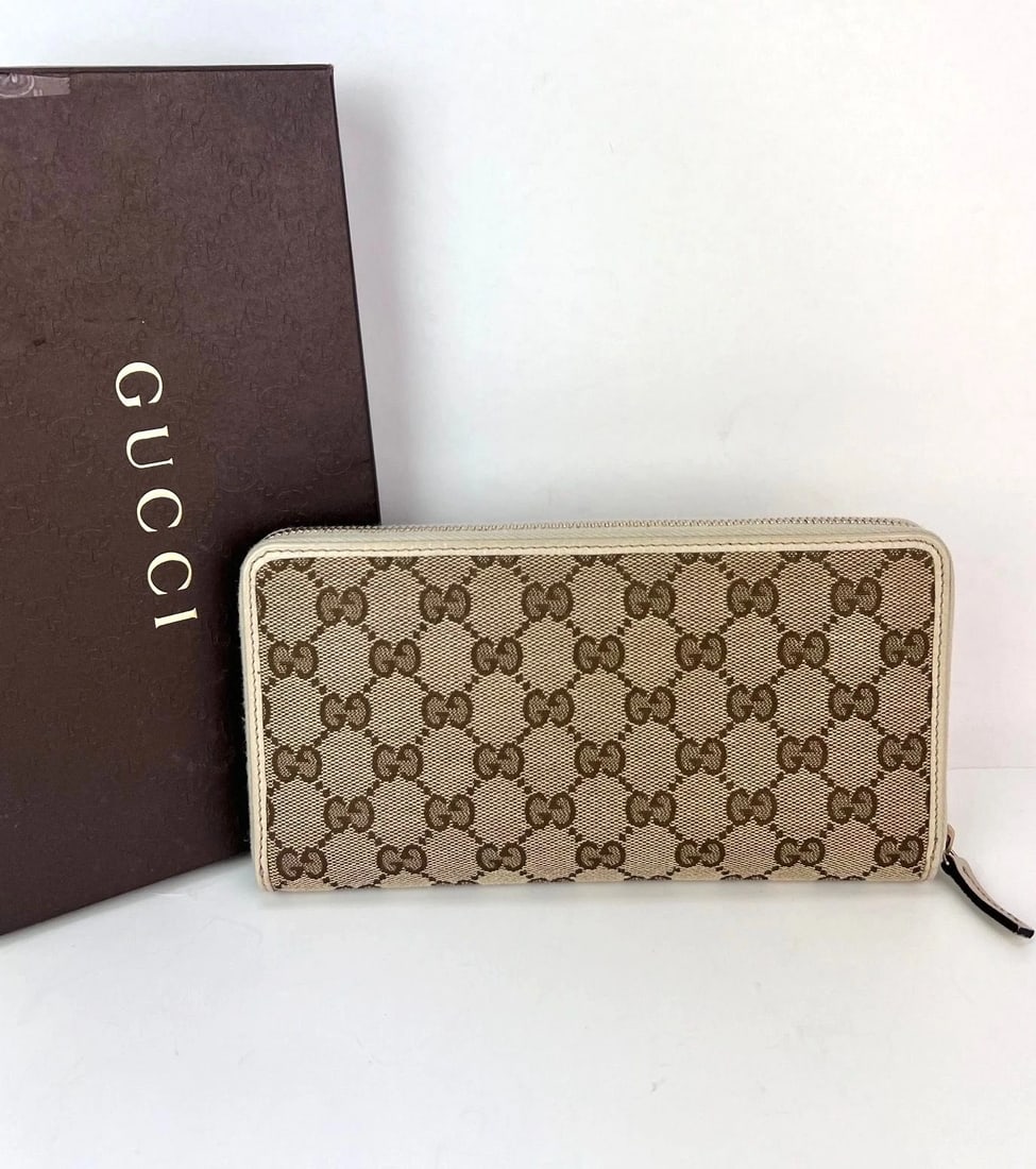 Gucci GG Logo Beige Zip Around Canvas Long Wallet - 3