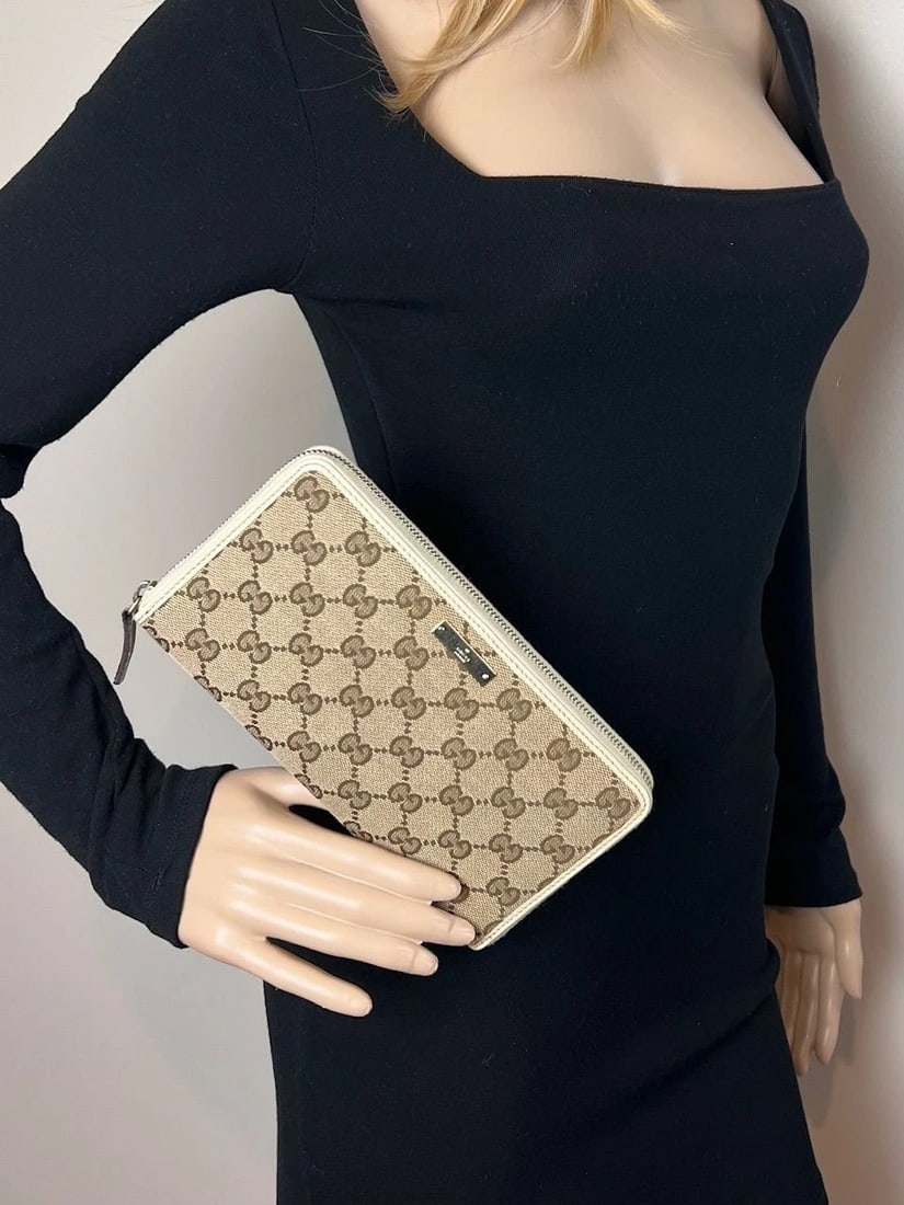 Gucci GG Logo Beige Zip Around Canvas Long Wallet - 7