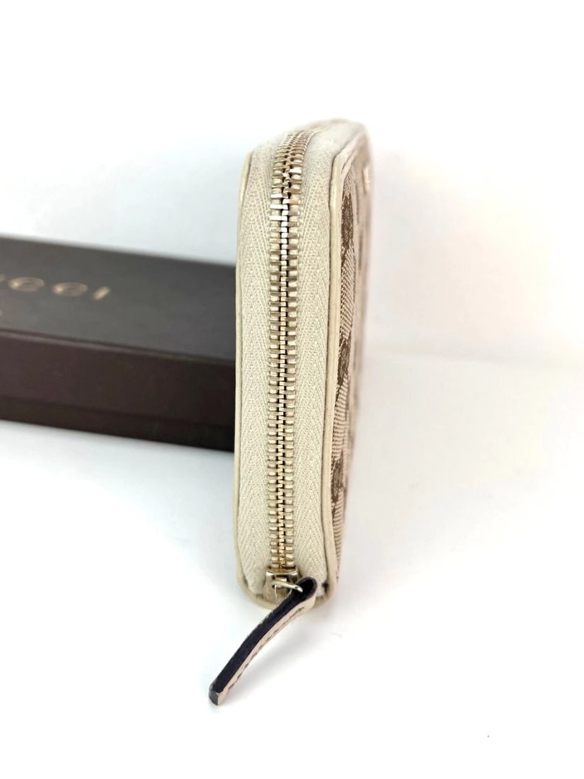 Gucci GG Logo Beige Zip Around Canvas Long Wallet - 9